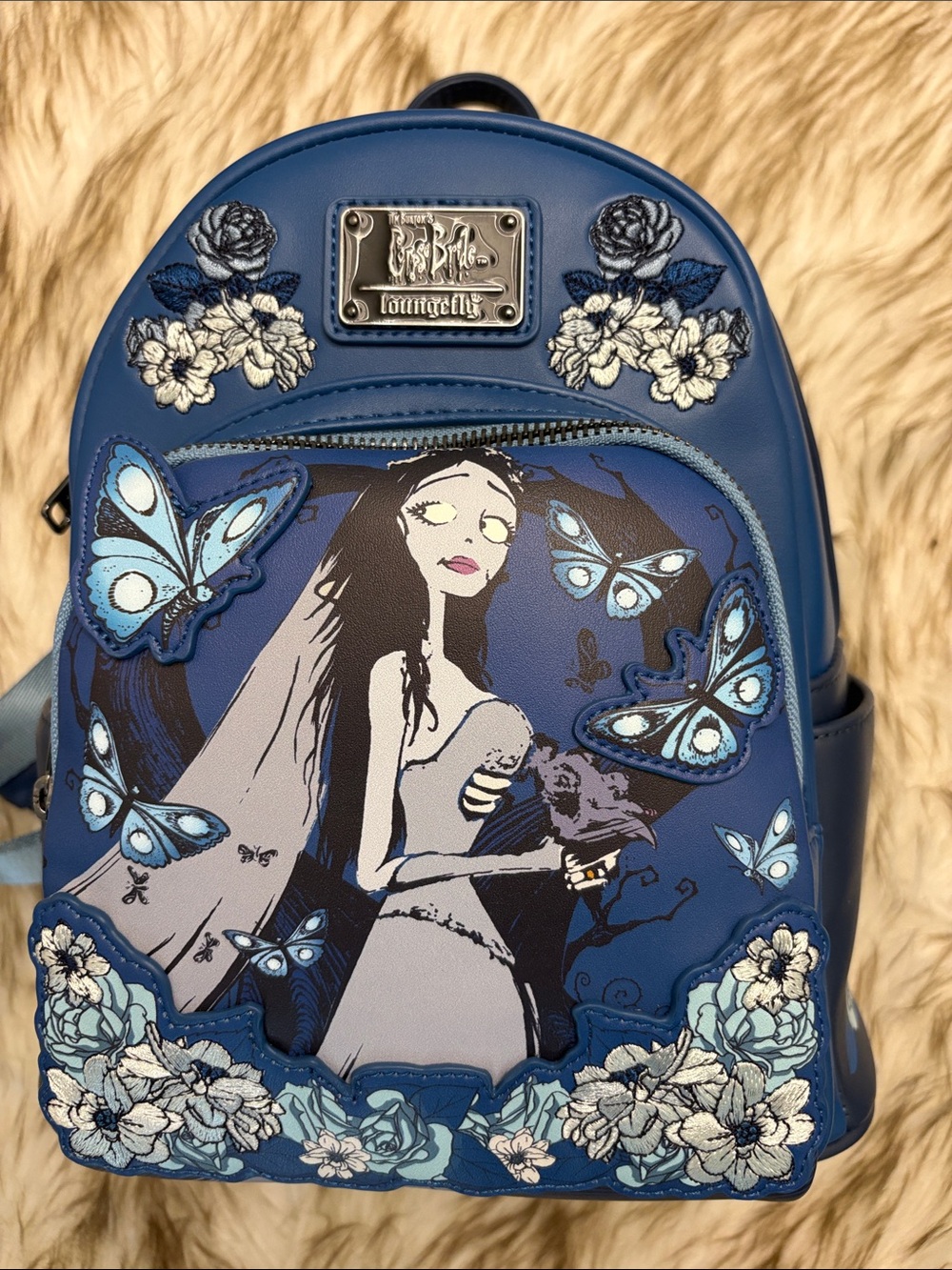 Loungefly Blue Corpse Bride Emily Mini Backpack with Butterfly Accents